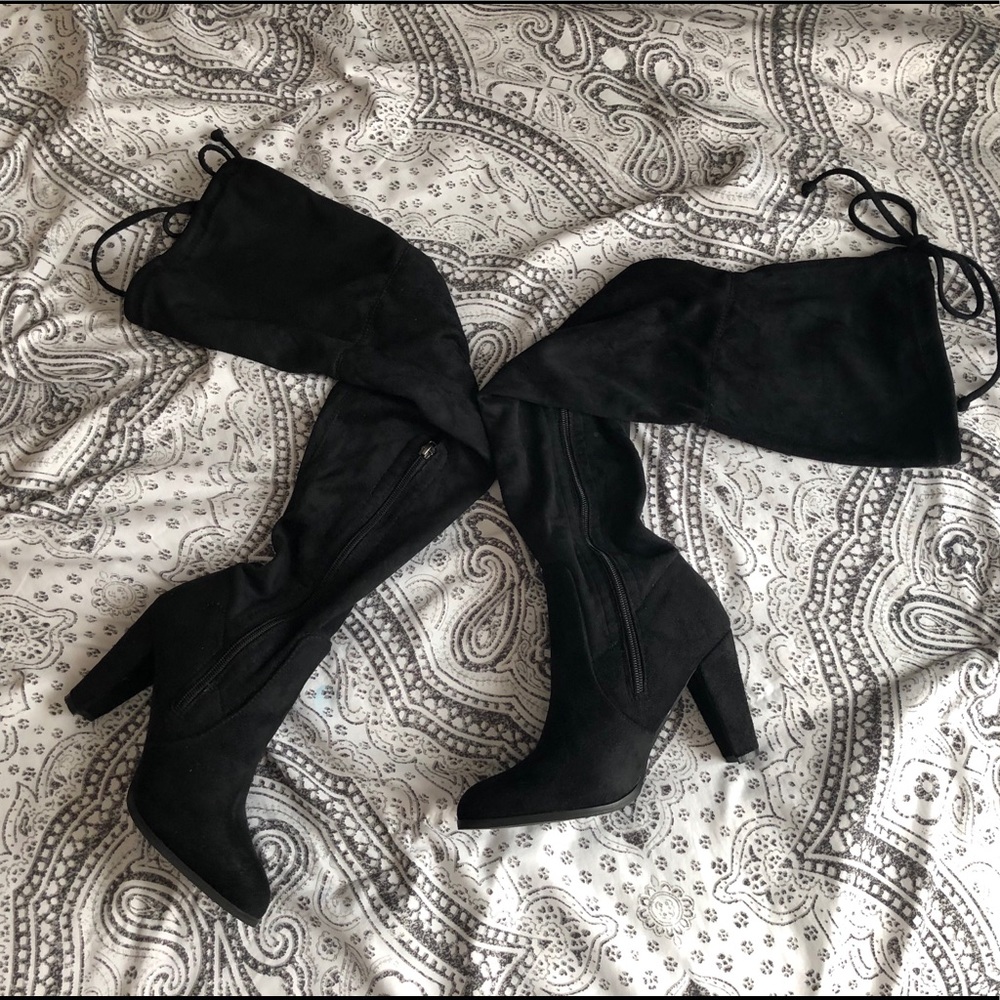 Black Thigh High Healed Boots!